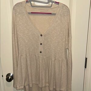 American Eagle Outfitters Beige V-Neck Tunic Sweater